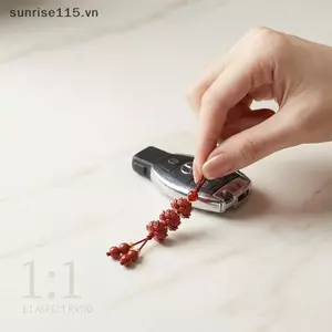 SSVN Cinnabar Lotus Car Móc khóa tự nhiên Luy Phong cách Trung Quốc Mặt dây chuyền Dây chuyền điện thoại cho túi đựng chìa khóa.