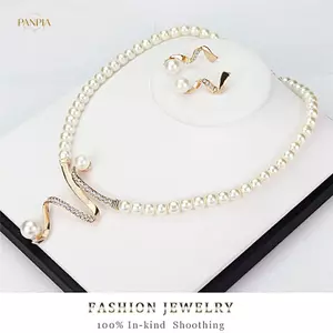 PNPIA- Phụ Nữ Mới Cô Dâu Tiệc Cưới Ngọc Trai Kim Cương Giả Nelace Bông Tai Bộ Trang Sức