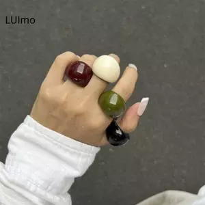LUImo Ins Phong Cách Vintage Không Đều Trong Suốt Màu Nhựa Nhẫn Xu Hướng Mới Boho Hình Học Ngón Tay Nhẫn Thẩm Mỹ Phụ Kiện Trang Sức SBS