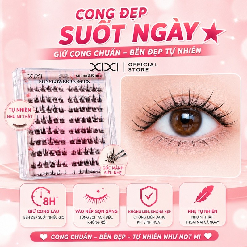 Mi Giả XIXI Tự Nhiên Mỏng Nhẹ Cong Mềm Dễ Gắn Không Cộm Mắt Phù Hợp Trang Điểm Hằng Ngày JM24
