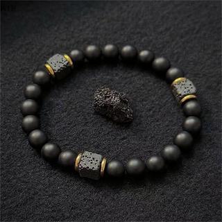 [Ktp] Vòng đeo tay hạt đá nham thạch mã não đen 8mm có thể điều chỉnh đàn hồi cho nam trang sức quyến rũ