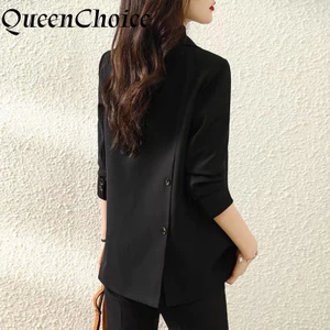 Thời Trang Nữ Tay Dài Màu Đen Chắc Chắn Áo Blazer Công Sở Nữ OL Mùa Thu Phù Hợp Với Áo Khoác Ngoài