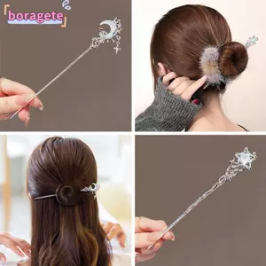 Kẹp tóc ngôi sao bằng đá ánh trăng BORAGETE, Kẹp tóc hình mặt trăng DIY, Kẹp tóc kiểu Trung Quốc cá tính dành cho nữ