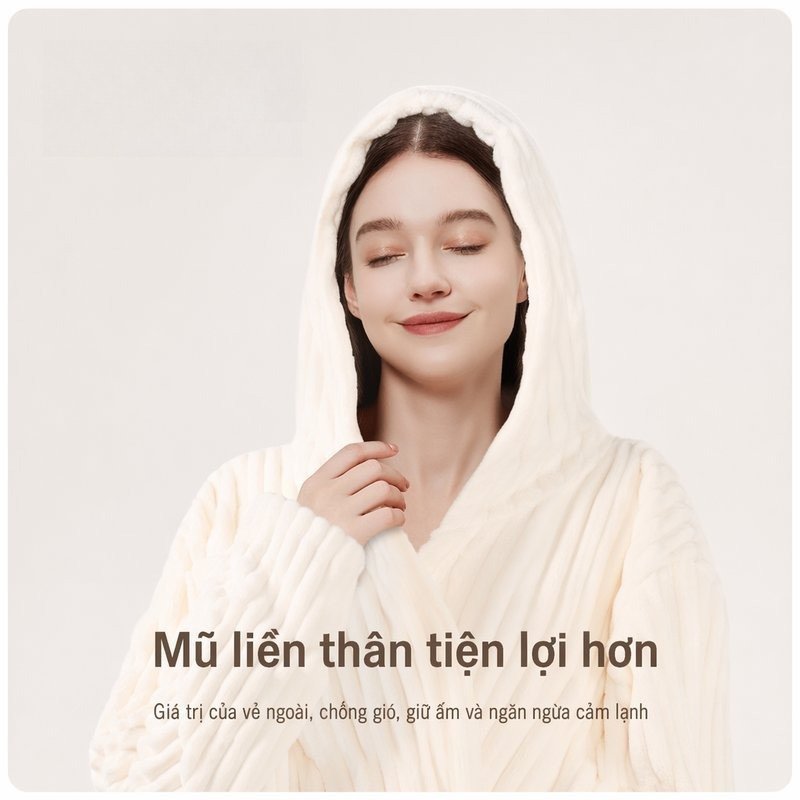 áo choàng tắm có mũ microfiber sọc mềm mại thấm hút nhanh khô thoáng khí giữ ấm freesize