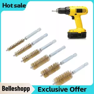 Belleshopp 6 CÁI Bàn chải lỗ khoan bằng thép không gỉ Kích cỡ khác nhau Dây để làm sạch máy khoan điện Xoắn với tay cầm chuôi lục giác (Đồng thau (Vàng))