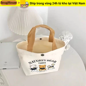 Túi Tote Vải SNUGHOUSE, Túi Xách Mini Canvas Hoạt Hình, Túi Bảo Quản Đào Dung Tích Lớn Dễ Thương Nữ