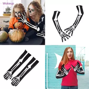 Woke Halloween Bộ Xương Găng Tay Unisex Đầu Lâu Full Ngón Găng Tay Cho Trang Phục Hóa Trang Nam Nữ Phụ Kiện 9 15 19 Dài