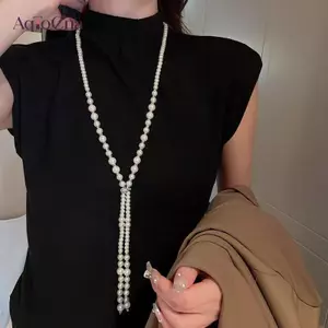 AqToCna Hai Lớp Mô Phỏng Ngọc Trai Trang Sức Dài Nelace Nữ Cổ Điển Hạt Dây Xích Nelaces & Mặt Dây Quà Tặng Mỹ AqToCna