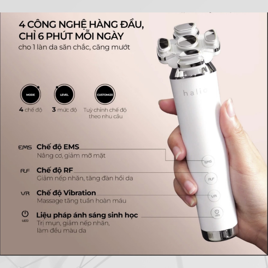 Máy nâng cơ, giảm mỡ mặt & trẻ hoá da kết hợp ánh sáng sinh học Halio RevitaWave Skin Rejuvenat - BH 12 Tháng