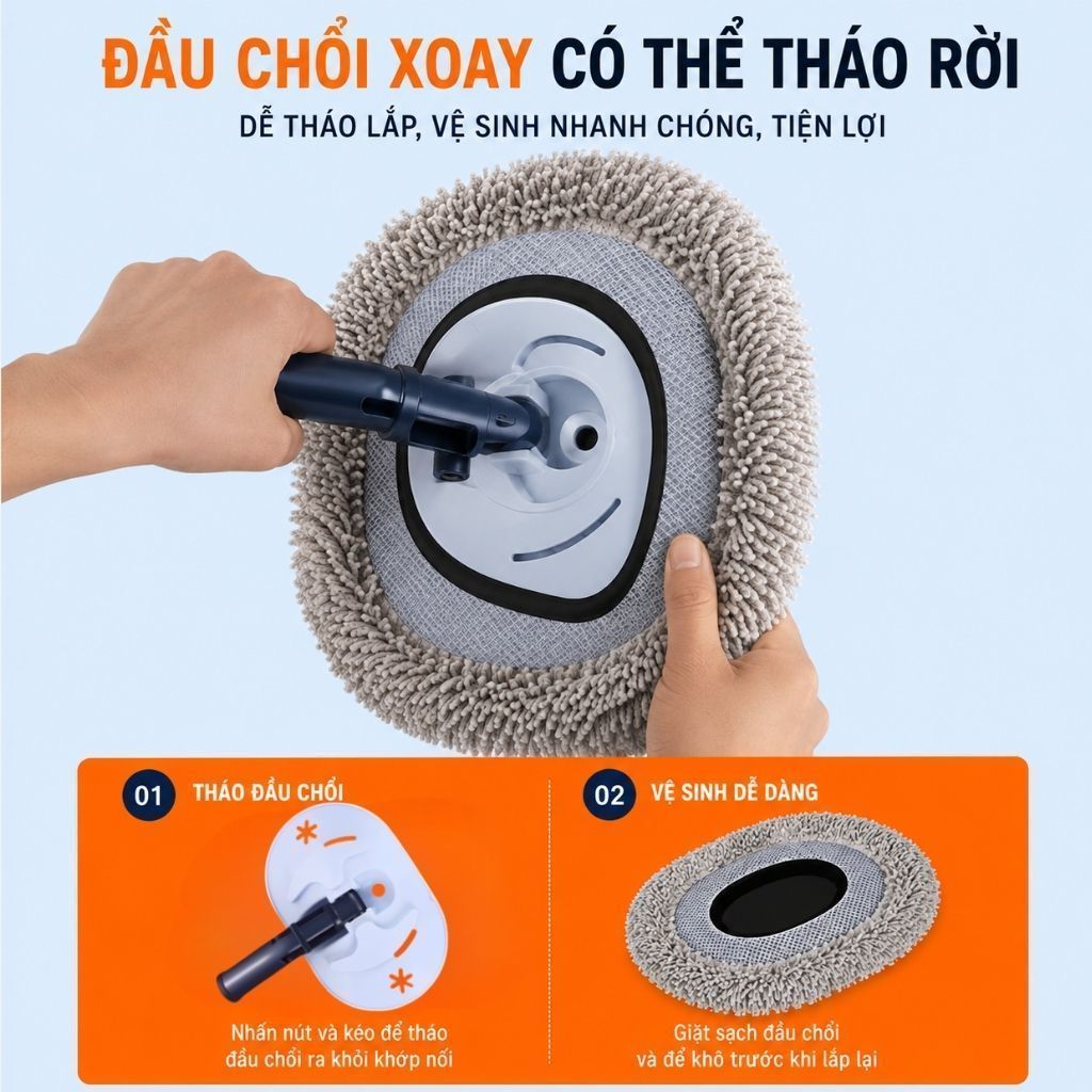Cây Lau Rửa Xe Cao Cấp Xoay 180 Độ, Cây Lau Xe Hơi Siêu Mềm Không Gây Xước Sơn Richouse