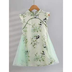 Bé Gái Cotton Lụa Mùa Hè Phong Cách Mới Trẻ Em Nhân Tạo Cotton Đầm Công Chúa Sườn Xám Hanfu Bé Đầm Mùa Hè