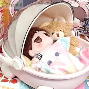 Giường cho bé búp bê YUUKII, Phụ kiện búp bê trang trí máy tính để bàn Hộp lưu trữ máy tính để bàn, Trang trí nội thất Lided Chống bụi đa chức năng Hộp đựng hình chiếc nôi dễ thương cho bé cho chìa khóa Đồ ăn nhẹ