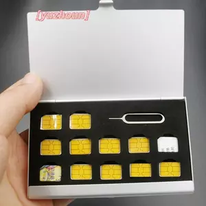12 khe-NANO + 1- Khe cắm thẻ-Pin Nhôm di động SIM Micro Pin Thẻ SIM Thẻ nhớ Nano Hộp lưu trữ Hộp bảo vệ
