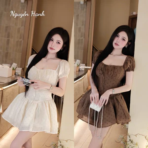 ĐẦM TƠ BI CỔ NHÚN CỘT NƠ FORM XOÈ BYJOLIE