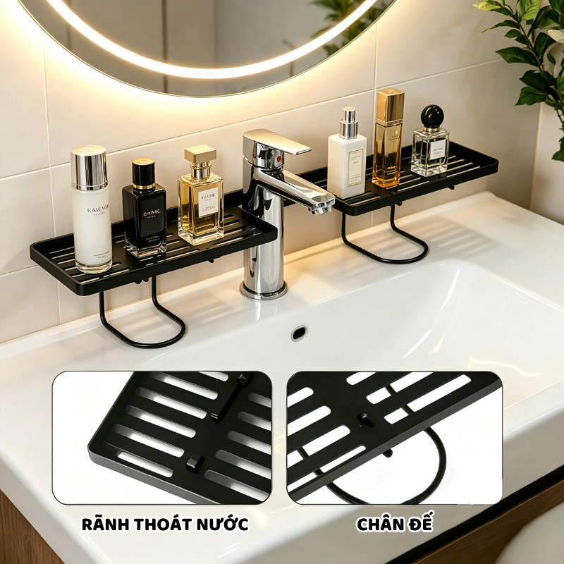 Kệ Để Đồ Bồn Rửa Mặt ENODA HOME, Giá Kệ Nhựa Đựng Đồ Đa Năng Phòng Tắm Rãnh Chữ U Bền Đẹp P048