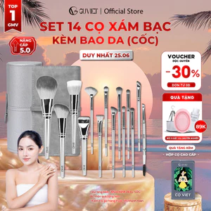 Bộ cọ trang điểm cá nhân GUVIET set 14 cây màu xám bạc có bao da (cốc)