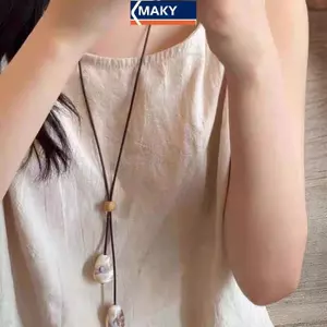 MAKY Thanh Lịch Dài Hình Bầu Dục Mặt Dây Nelace Mới Phong Cách Trung Hoa Hệ Thống Rừng Đơn Giản Vintage Zen Thiết Kế Thời Trang Trang Trang Sức Phụ Kiện VN
