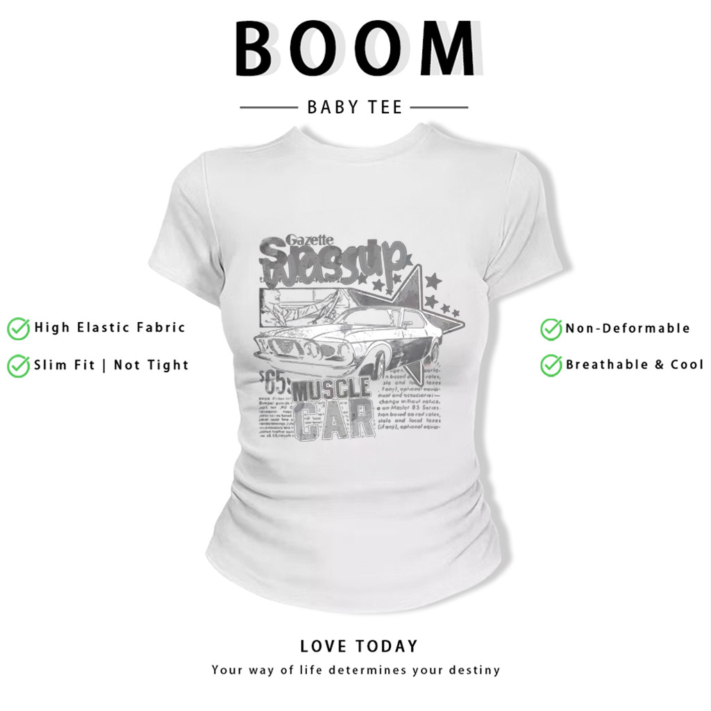 BOOM Áo Baby Tee Nữ Cotton Ôm Body-Áo Thun Ngắn Tay Y2K In Hình PhongCách Mùa Hè, Cổ Tròn Hàng Đầucách hàn quốc phong392