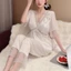 Bộ đồ ngồi cổ chữ V dành cho nữ có viền ren áo ngực tích hợp để thư giãn trong nhà và sử dụng giải trí hàng ngày vào mùa xuân và mùa hè