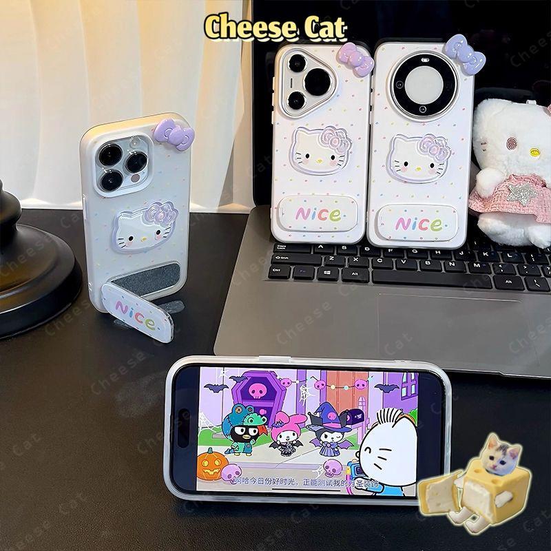 Cho iPhone Nơ Tím Kitty Ốp Lưng Điện Thoại Gương Mỹ Phẩm Điện Thoại Dành Cho iPhone 11 12 13 14 15 16 17 Pro Max Xs XR
