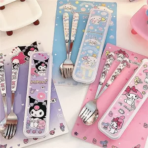 Hộp Màu Di Động Bộ Đồ Ăn Thìa Kuromi Tai Lớn Giai Điệu Sinh Viên Bộ Đồ Ăn Di Động Inox 6.24