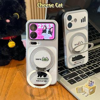 Cho iPhone 17 Pro Ốp điện thoại da mèo đen dễ thương có chân đế kim loại xoay cho iPhone 15 14 13 16 12 11 Pro Max Xs XR
