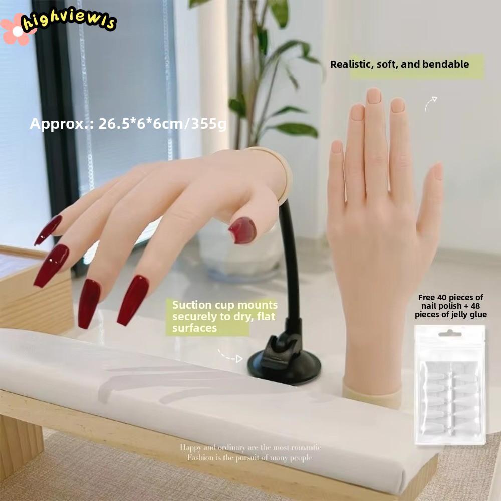 HIGHVIEWLS Bàn tay giả thực hành uốn cong, móng silicon mô phỏng cho đào tạo nghệ thuật, giá trưng bày móng acrylic