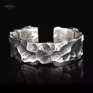 PNPIA- Bạc Thái Lan Retro Nam Mở Nhẫn Thiết Kế Trang Sức Retro Có Thể Điều Chỉnh Nam Đơn Giản Nhẫn Dự Tiệc Quà Tặng Đơn Giản Cũ Búa Không Gây Dị Ứng Nhẫn