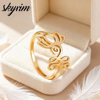Nhẫn Sen Inox SKYRIM Cho Nữ Có Thể Giặt Không Phai Màu 18K Mạ Vàng Trang Sức Thời Trang