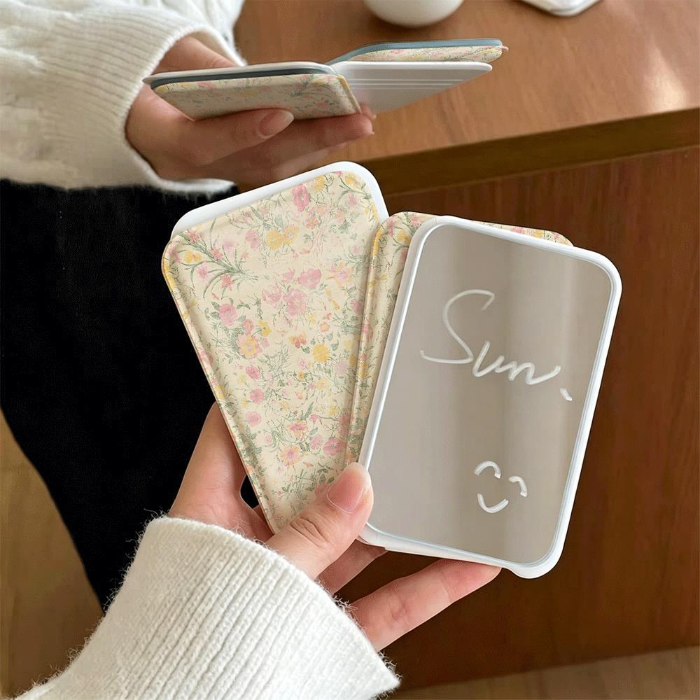 Con ợn nhỏ hai bí tócGươc Gọn Gấp Trang Điểm Mini Da PU Để Bàn Dễ Mang Đi