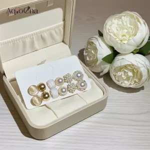Bông Tai Ngọc Trai AqToCna 12 Chiếc Nhỏ Và Lớn Mô Phỏng Pháp Trang Sức Thời Trang Thanh Lịch Cho Tiệc Cưới AqToCna