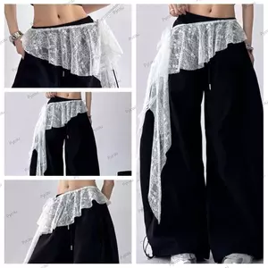 Váy xù buộc dây PYCOU, Váy Mini ren hoa thêu không đều, thiết kế buộc dây xuyên thấu váy xếp lưng cao