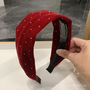 Răng Nhung Đầu Rộng Viền Trắng Tóc Nóng Kim Cương Đầu Nhung Băng Đô Đen Đơn Giản Tính Khí Phụ Kiện Tóc G0JT