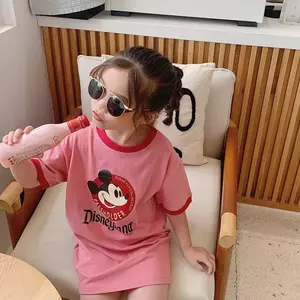 Váy thời trang ngắn tay cho bé gái 100-140 Váy ngủ hoạt hình màu tương phản Mickey