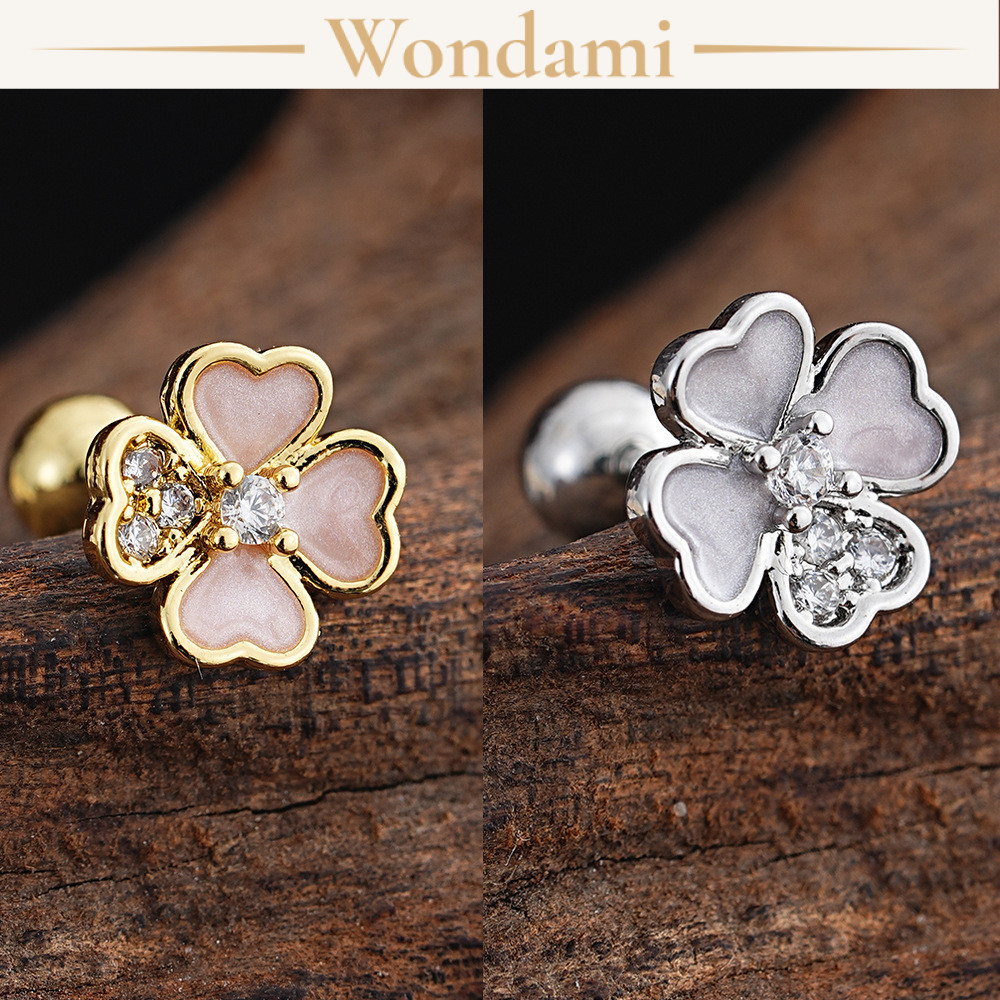 [Bán Lẻ 1 Chiếc] Khuyên Tai Titan Nữ Đính Đá Zircon 2 Màu Vàng Bạc Bông Tai Nụ Sang Chảnh 301