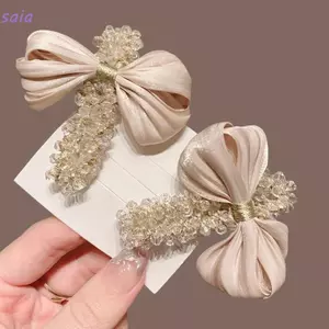 Kẹp Tóc Pha Lê SAIA, Kẹp Tóc Mỏ Vịt Thanh Lịch Nơ, Kẹp Tóc Trang Trí Phong Cách Tối Giản Đa Năng Nữ