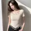 Phong cách Hàn Quốc nhẹ nhàng Phong cách trưởng thành Thời trang tua rua không đều Cổ vuông Áo thun ngắn tay nữ mùa hè Phong cách mới Áo dáng rộng