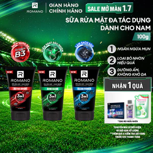 Sữa rửa mặt Romano đa tác dụng dành cho nam giới 100g: Cấp ẩm, Loại bỏ nhờn, Sáng da/Ngừa mụn/Làm sạch sâu