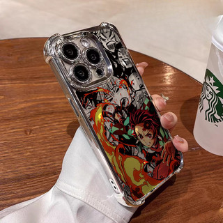 Ốp Điện Thoại Cho iPhone 12 Mini Pro XS Max X XR 6 7 8 Plus 6S Cool Anime Demon Slayer Túi Khí Sang Trọng Mềm Mại Trong Suốt Mạ Chống Rơi Hoạt Hình