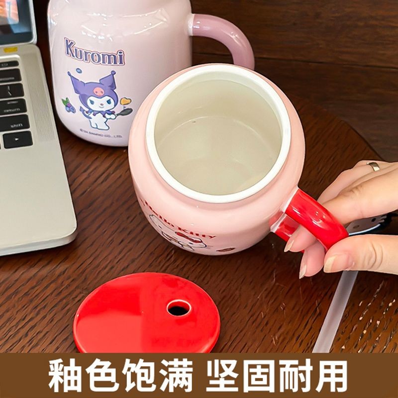 Hoạt Hình Sanrio Kuromi Hello Kitty Cốc Nước Cinnamoroll Cốc Gốm Mới Dung Tích Lớn 3D Cá Tính Cốc Cà Phê Quà Tặng Sinh Nhật