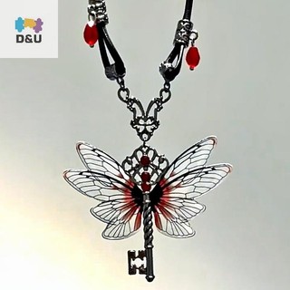 Pufangstar Y2K Chuồn Chuồn Chìa Khóa Đỏ Zircon, Mặt Dây Chuyền Phong Cách Retro Punk, Thời Trang Nữ