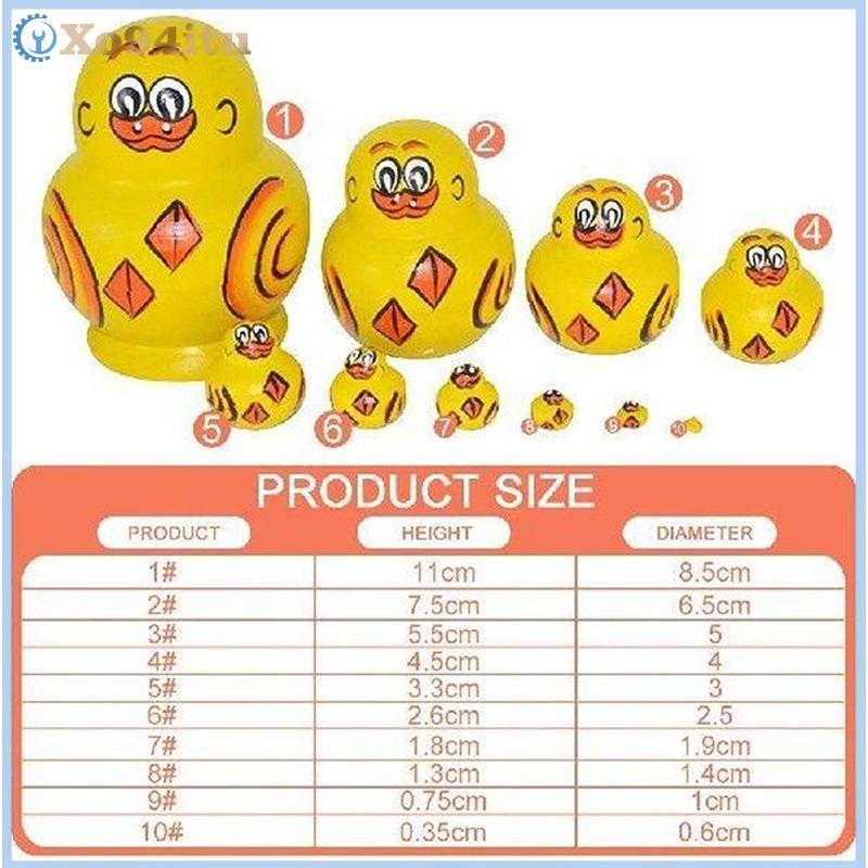 XOITU Búp Bê Làm Tổ Nga 10 Lớp Vịt Vàng Nhỏ Gỗ Basswood Khô Vẽ Tay Đồ Trang Trí Sáng Tạo Cho Trẻ Em VN