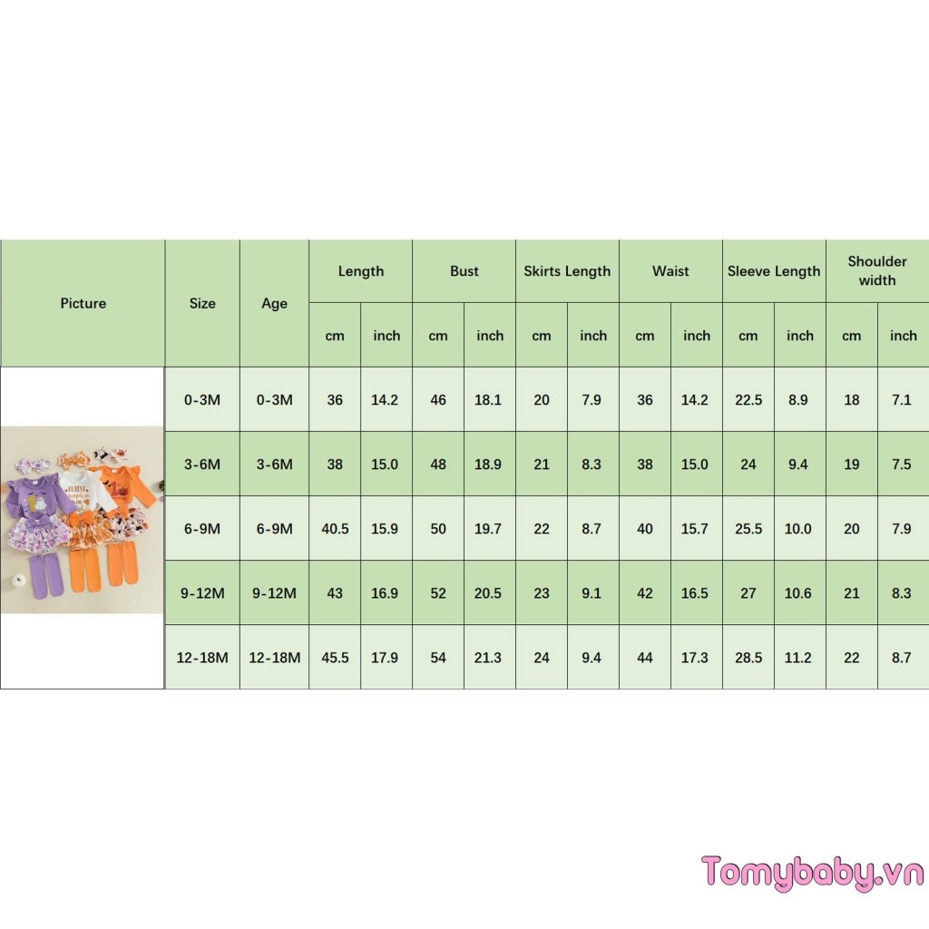 Bộ trang phục Halloween cho bé gái Áo liền quần dài tay in chữ + Skort nhiều lớp + Băng đô + Tất Bộ 4 chiếc