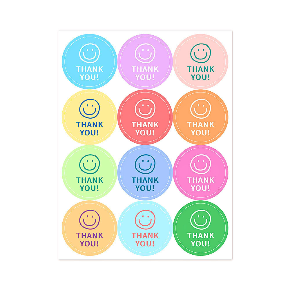 120 sticker thank you smile đa sắc dễ thương TE77 dán túi giấy thiệp quà gói kẹo trang trí sổ tay