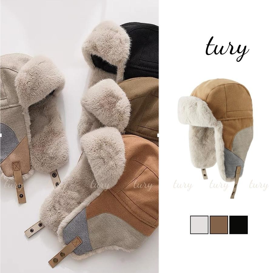 Mũ Len Unisex Nam Nữ - Tury - Nón len phi công trơn phối lông -  NL073