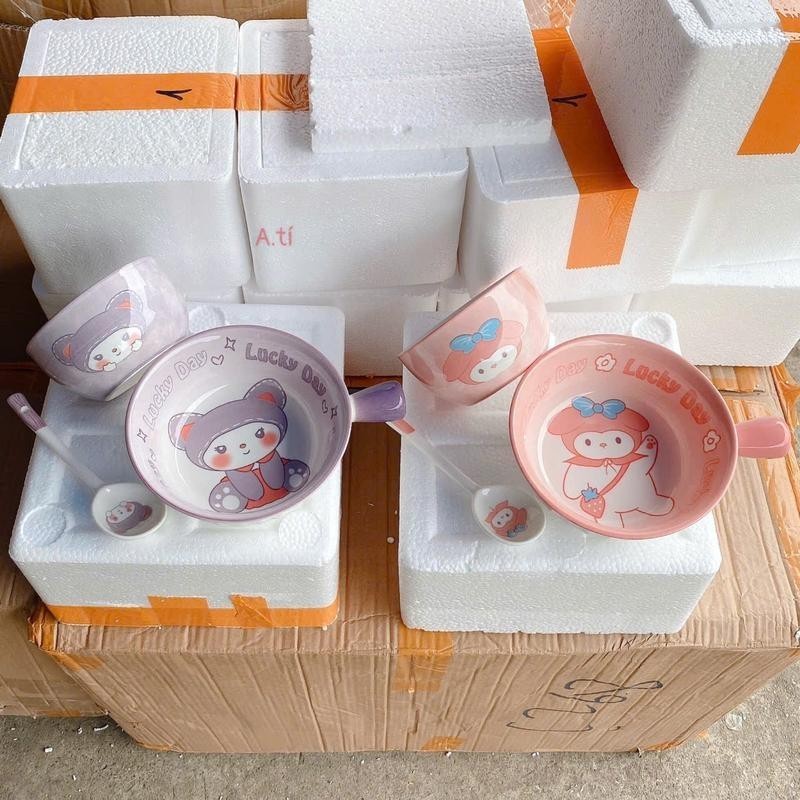 Set Bát Sứ Kuromi - Melody Xinh Xỉu (Set 2 Bát + 1 Thìa