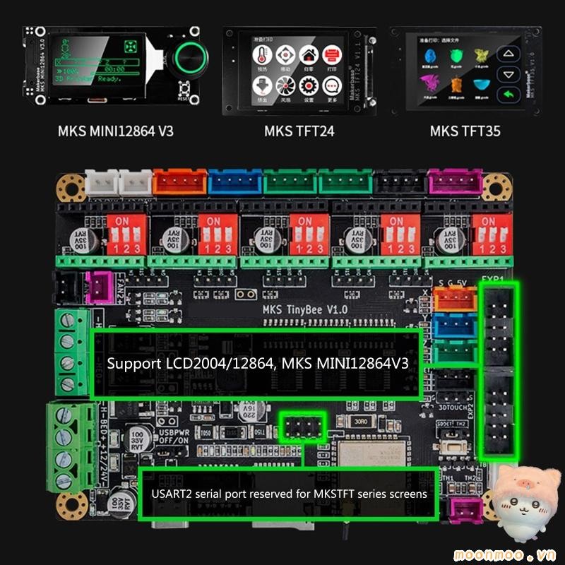 Moon MKS TinyBee Bo Mạch Chủ Bộ Điều Khiển Mainboard Hỗ Trợ Dual Core 32bits MKS MINI 12684 V3 và MKS Màn Hình Nối Tiếp TFT