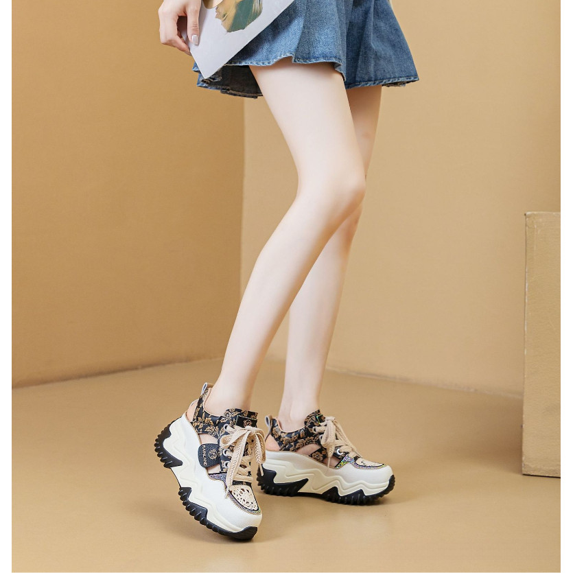 Giày nữ da thật chính hãng, mùa xuân, đế dày, cao gót, phong cách bố, size lớn 41