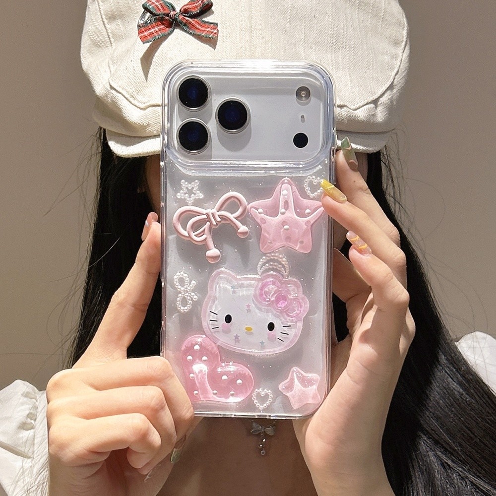 Ốp Điện Thoại Nhựa Cat 3D Pink Cho iPhone 17ProMax 16 15 14 13 12 11 Vỏ Bảo Vệ Chống Sốc