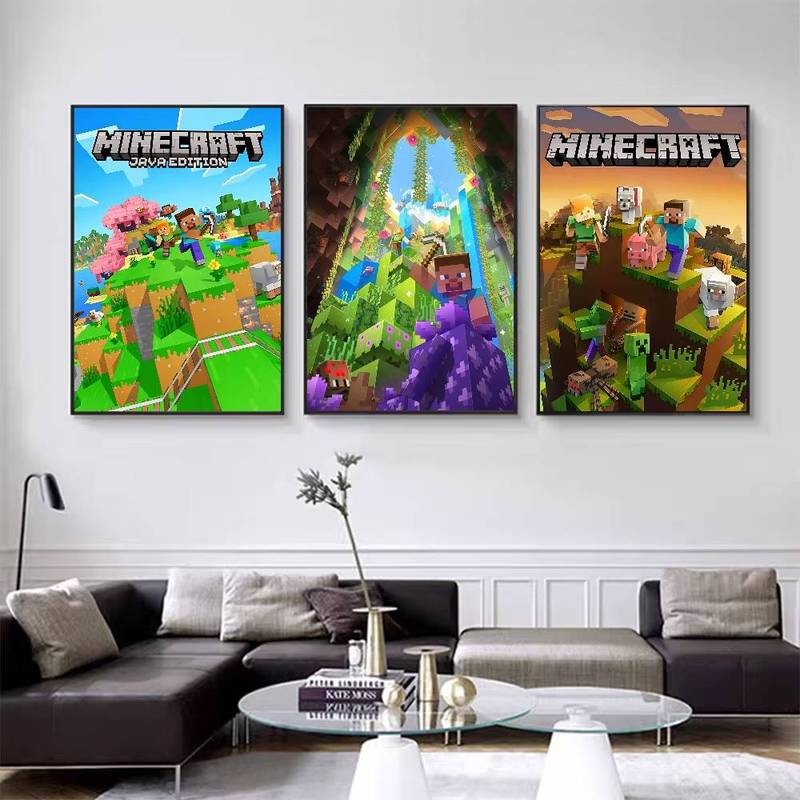3D Minecraft Retro Kraft Dán Tường Phòng Cafe Thanh Nghệ Thuật Trang Trí Treo Tường